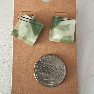 Vintage Ceramic Square Green MCM Tile earrings